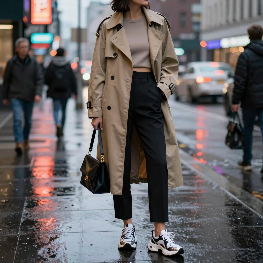 Classic wardrobe pieces with modern trend accents